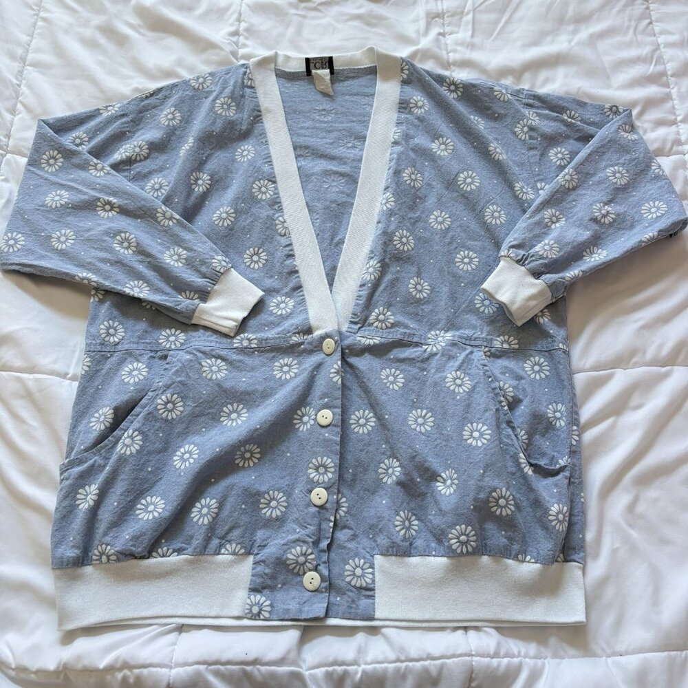 Vintage 80s 90s Womens 14 Blouse Button Up Long Sleeve V Neck Floral Boho Hippie